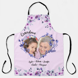 おばあちゃんパープルフローラハートグランドキッズ名&写真 エプロン