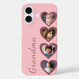 おばあちゃんピンクハート孫フォトコラージュ iPhone 16ケース