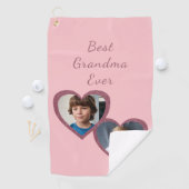 おばあちゃんピンクハート2孫フォトコラージュ ゴルフタオル (インサイチュ)
