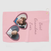 おばあちゃんピンクハート2孫フォトコラージュ ゴルフタオル (横)