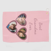 おばあちゃんピンクハート3孫フォトコラージュ ゴルフタオル (横)