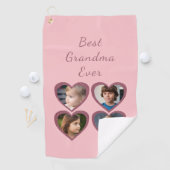 おばあちゃんピンクハート4孫フォトコラージュ ゴルフタオル (インサイチュ)