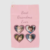 おばあちゃんピンクハート4孫フォトコラージュ ゴルフタオル (正面)