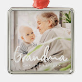 おばあちゃんフォトクリスマスホリデーシエレガントック メタルオーナメント (正面)
