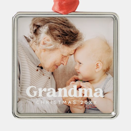 おばあちゃんフォトクリスマスホリデーシンプルシッモダンク メタルオーナメント (正面)