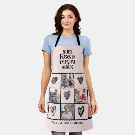 おばあちゃんフォトコラージバレンタイン エプロン (着用した状態)