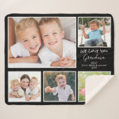 おばあちゃんフォトコラージブラック シェルパブランケット (正面(横))