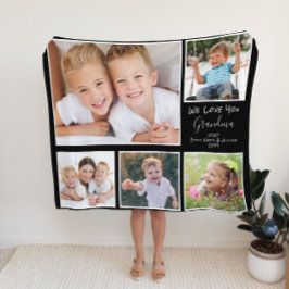 おばあちゃんフォトコラージブラック シェルパブランケット