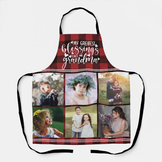 おばあちゃんフォトコラージュもっとも偉大恵みプレイド エプロン (正面)
