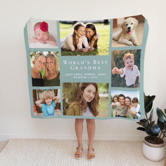 おばあちゃんフォトコラージュSage Green フリースブランケット