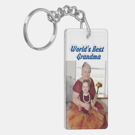 おばあちゃんフォトシーブルー文字マザーズの日 キーホルダー (正面左)