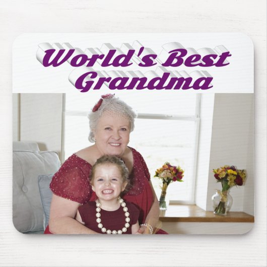 おばあちゃんフォトパープルタイポグラフィ マウスパッド (正面)