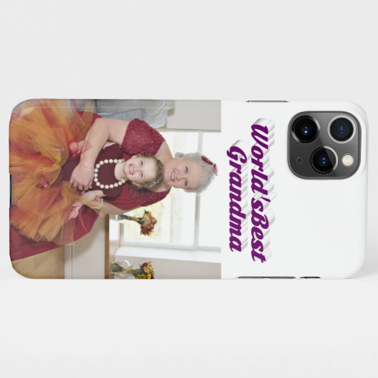 おばあちゃんフォトパープルタイポグラフィ iPhoneケース (裏面横)