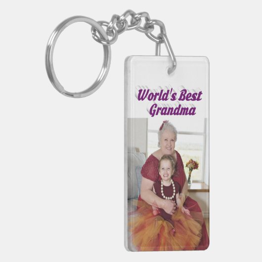 おばあちゃんフォトパープル文字マザーズの日 キーホルダー (正面左)