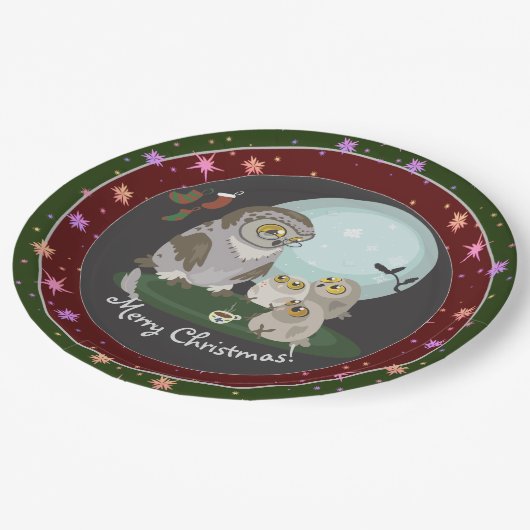 おばあちゃんフクロウストーリーテリングクリスマス ペーパープレート (アングル)