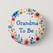 おばあちゃんフローラピンクと青の赤ちゃんシャワー 缶バッジ (正面)