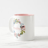 おばあちゃんブラシスクリプトのタイポグラフィフローラリース ツートーンマグカップ (正面左)