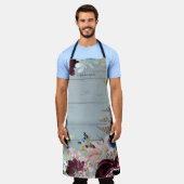 おばあちゃんブルゴーニュフローラピンクピーニーダスティブルーウッド エプロン (着用した状態)