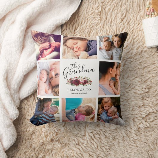 おばあちゃんブルゴーニュフローラファミリーフォト装飾用クッション クッション (ブランケット)