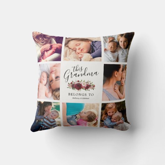 おばあちゃんブルゴーニュフローラファミリーフォト装飾用クッション クッション (裏面)