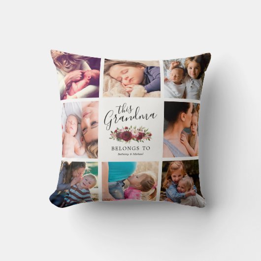 おばあちゃんブルゴーニュフローラファミリーフォト装飾用クッション クッション (正面)