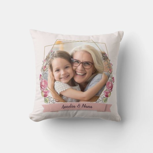 おばあちゃんプレゼントガーリーフォトピンクお母さんの日 クッション (正面)