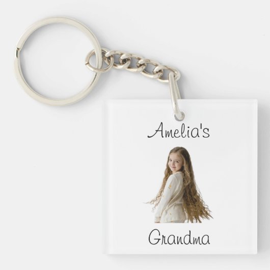 おばあちゃんプレゼント – 孫の写真&名前 – キーホルダー (正面)