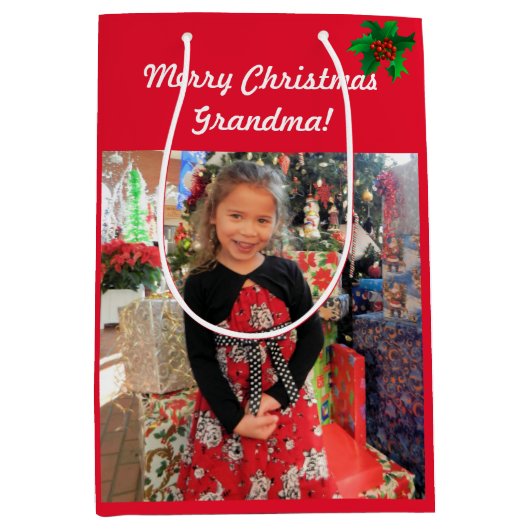 おばあちゃんメリークリスマスのパーソナライズへ写真 ミディアムペーパーバッグ (正面)