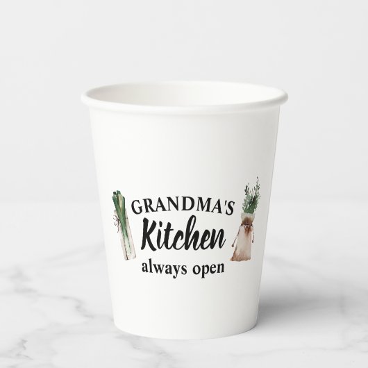 おばあちゃんモダンの台所はいつも開いたギフト最高のだ 紙コップ (裏面)