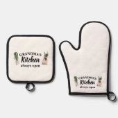 おばあちゃんモダンの台所はいつも開いたギフト最高のだ 鍋つかみ&鍋敷きセット (正面)