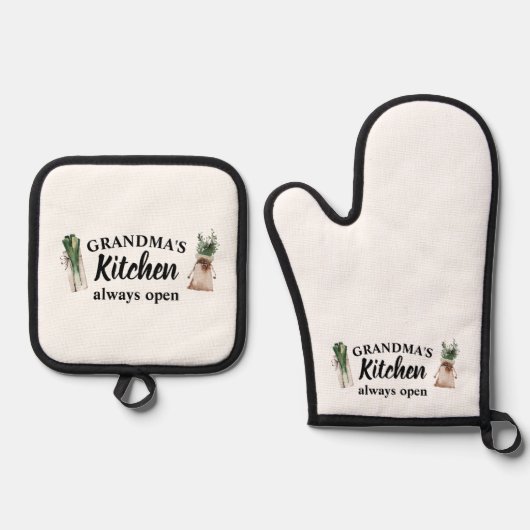 おばあちゃんモダンの台所はいつも開いたギフト最高のだ 鍋つかみ&鍋敷きセット (正面)