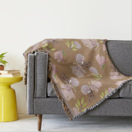 おばあちゃんモダンの花柄コージーブラウン スローブランケット