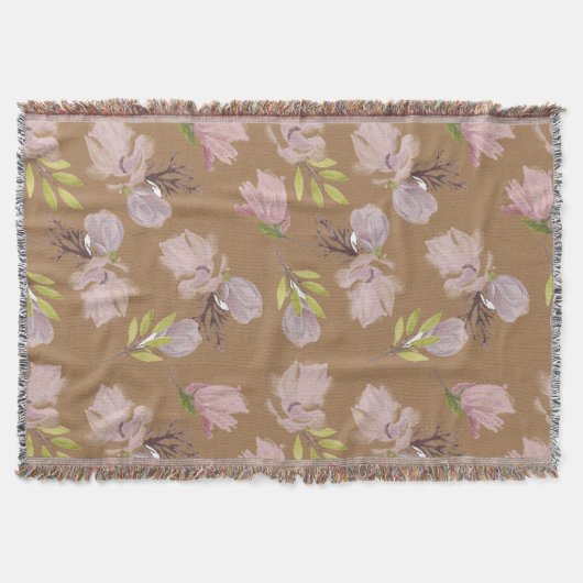 おばあちゃんモダンの花柄コージーブラウン スローブランケット (正面)