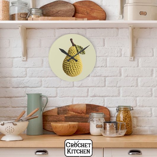 おばあちゃんモダンイエローグリーンクロチェットナシフルーツ ラウンド壁時計