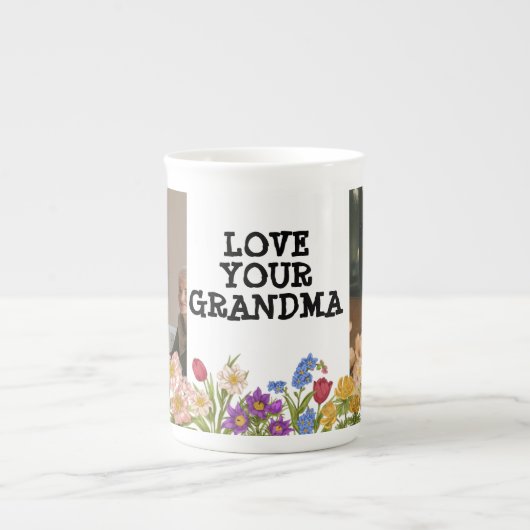 おばあちゃんモダン用フォトコラージュマグカップ ボーンチャイナマグカップ (正面)