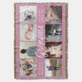 おばあちゃんモダン用フォトブランケット | ピンクと白 スローブランケット (正面縦)