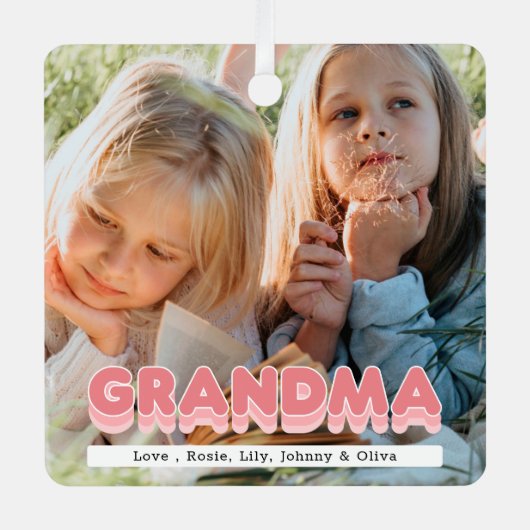 おばあちゃんモダン2フォトクリスマスメタルオーナメント メタルオーナメント (正面)