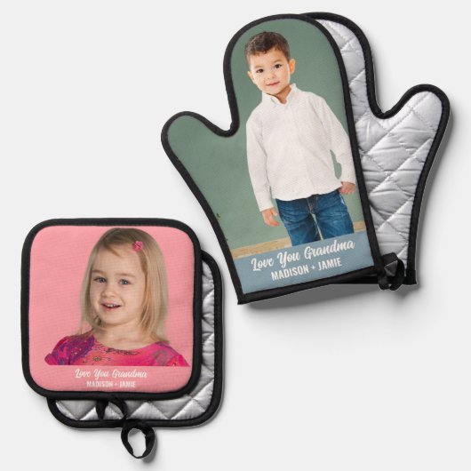 おばあちゃんラブキッズカスタム写真 鍋つかみ&鍋敷きセット (正面/裏面)