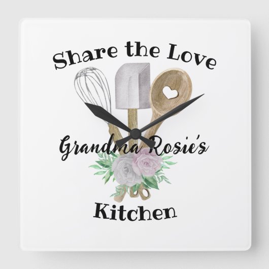 おばあちゃんレシピ |共有の愛パーソナライズされた スクエア壁時計 (正面)
