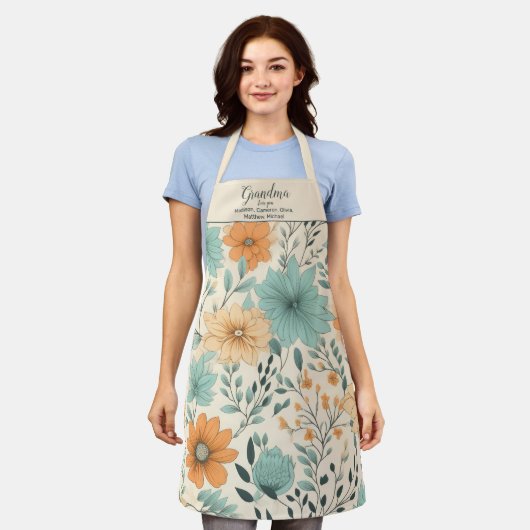 おばあちゃんレトロフローラグランドキッズ名 エプロン (着用した状態)