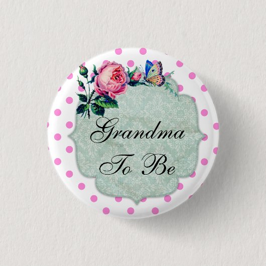 おばあちゃんヴィンテージフローラベビーシャワーボタン 缶バッジ (正面)