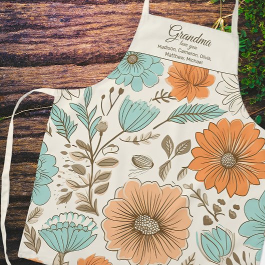 おばあちゃんヴィンテージレトロフローラグランドキッズ名 エプロン