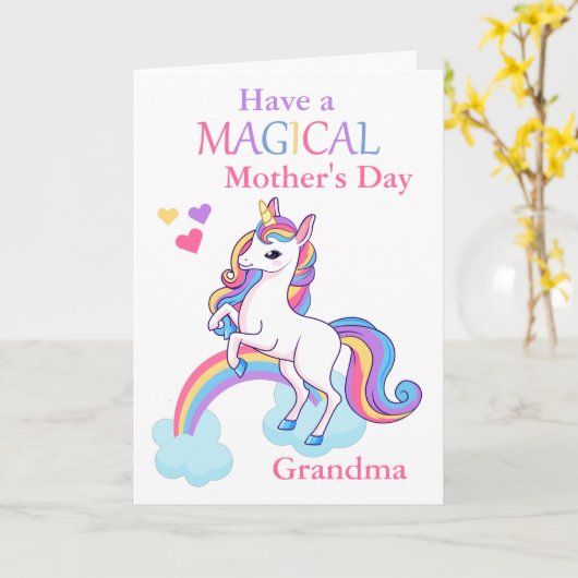 おばあちゃん一角獣の魔母の日 カード (黄色い花)