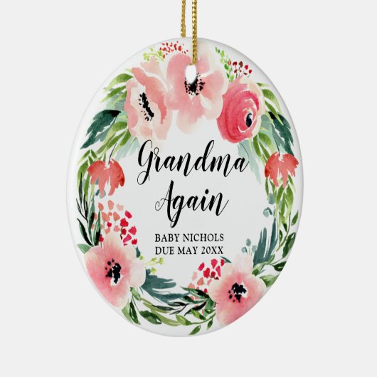 おばあちゃん再び2番目のベビーパーソナライズされたフローラリース セラミックオーナメント (右)
