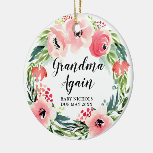 おばあちゃん再び2番目のベビーパーソナライズされたフローラリース セラミックオーナメント (左)