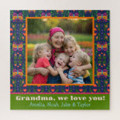 おばあちゃん写真かわいらしフォークバタフライフラワーカスタムズ ジグソーパズル (縦)