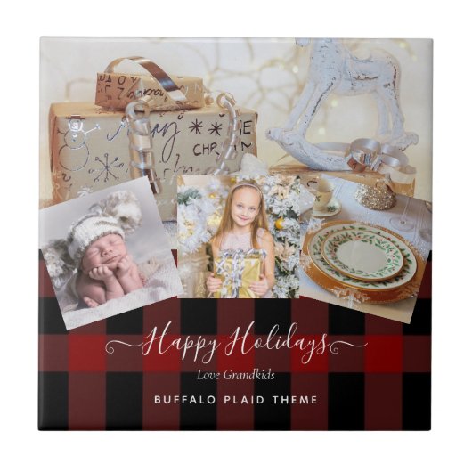 おばあちゃん写真ギフトグランドパグランドキッズコラージュ タイル (正面)