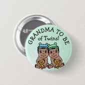 おばあちゃん双子になるエスニックベイビーシャワー 缶バッジ (正面&裏面)