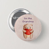 おばあちゃん可愛いテディベア赤いハート 缶バッジ (正面&裏面)