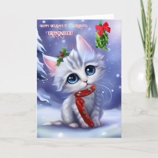 おばあちゃん可愛い猫と雪ハッピーホリデー カード